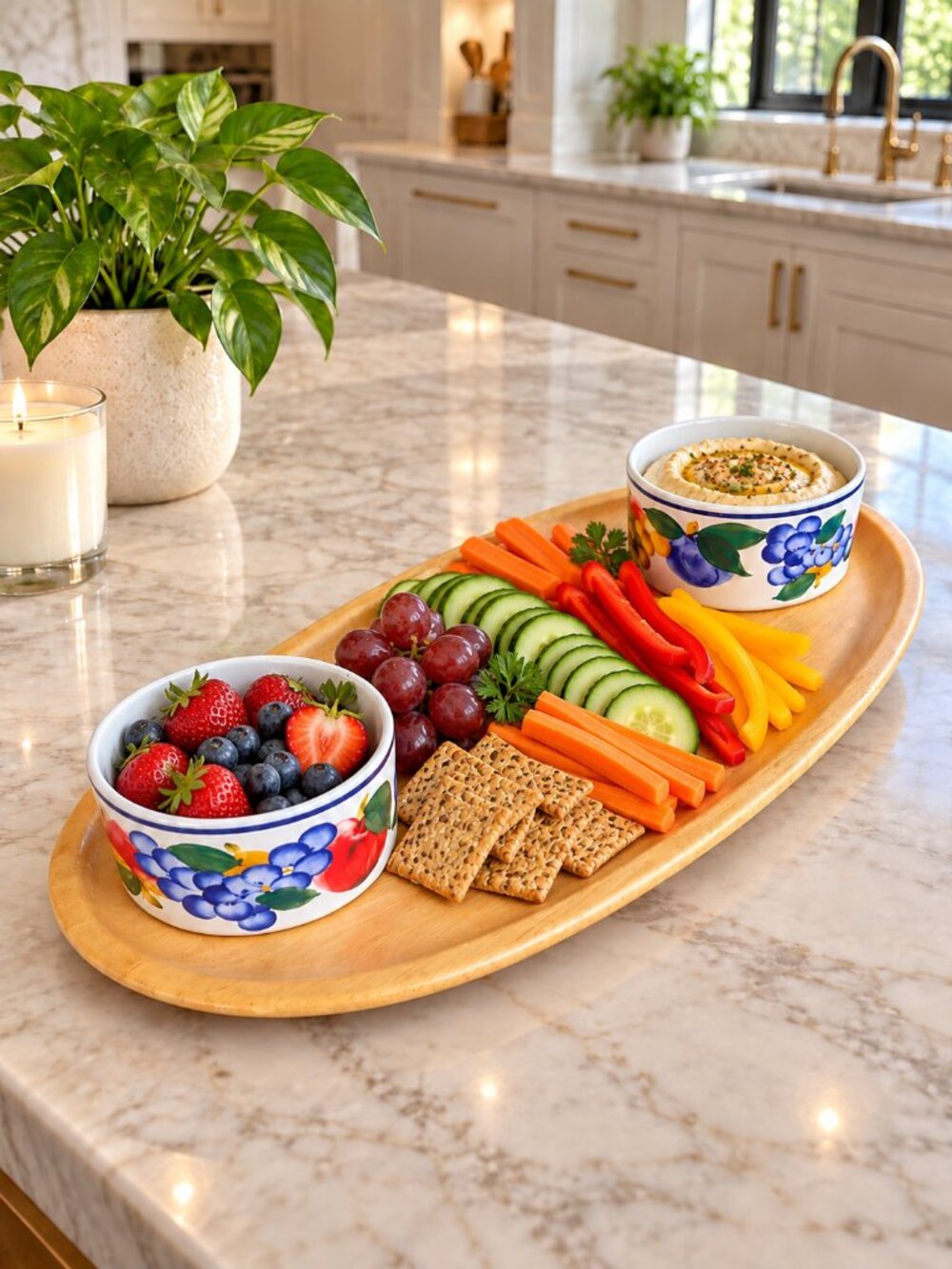 Dansk Tuscany Wood Hostess Tray with 2 Bowls Vintage Fruit Serving Set